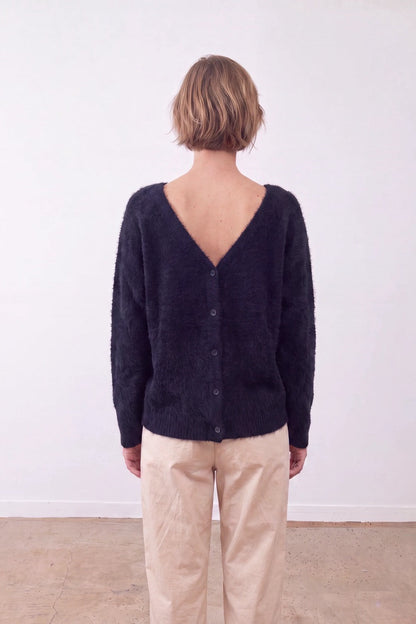Gilet col V racoon & laine Betty - Encre