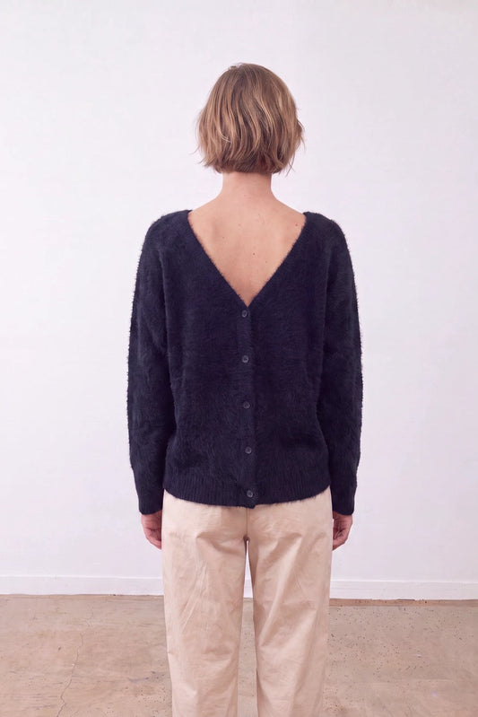 Gilet col V racoon & laine Betty - Encre