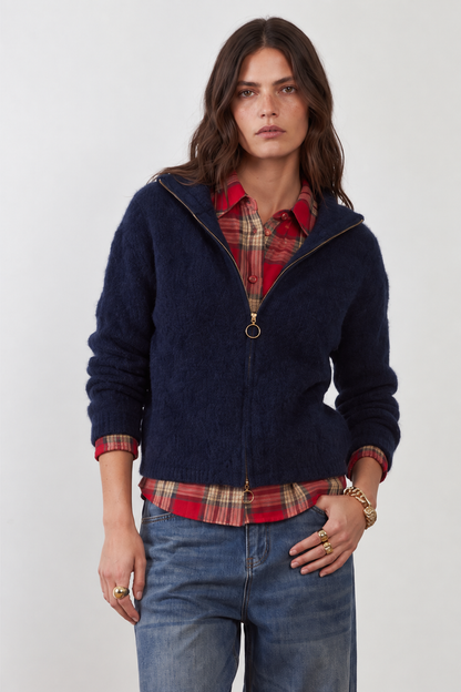 Gilet zippé en mohair et laine Zuleika - Navy