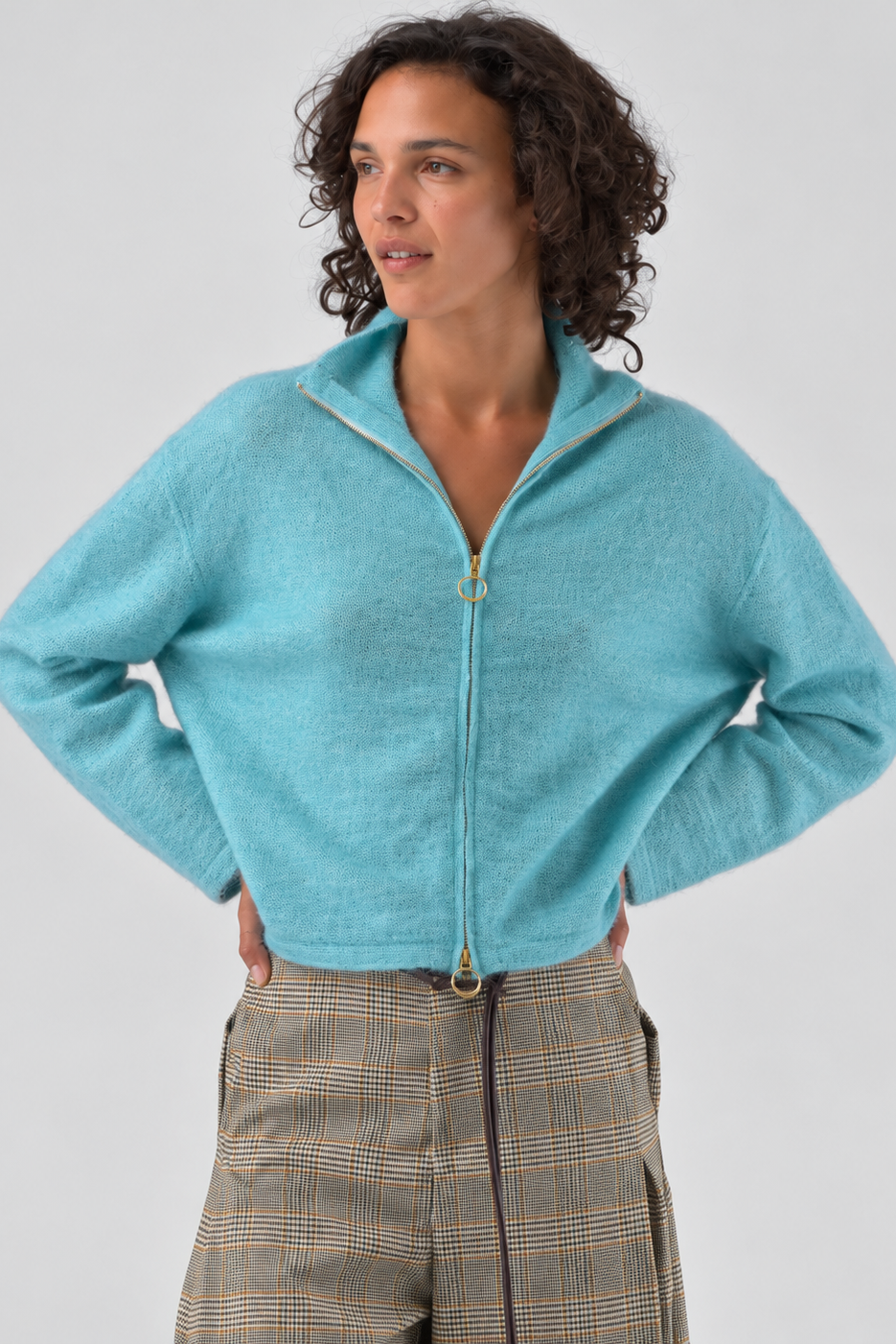 Gilet zippé en mohair et laine Zuleika - Bleu aqua