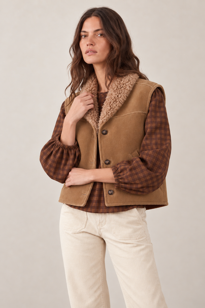 Veste sans manches col fausse fourrure Madeline - Camel
