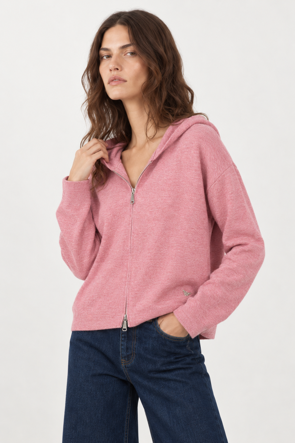 Gilet mérinos avec capuche Margaux - Rose