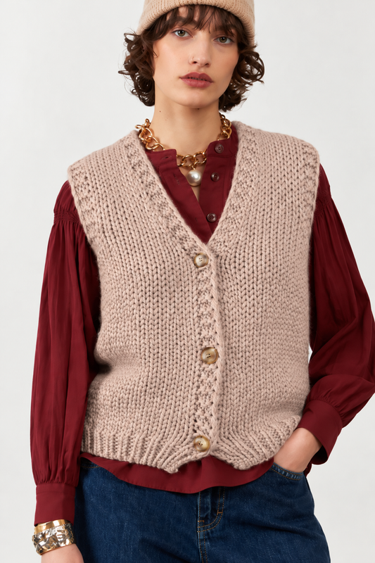 Gilet sans manches en laine Eolia - Rose