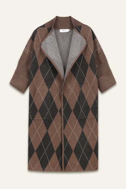 Manteau gilet long Koh - Losange chocolat