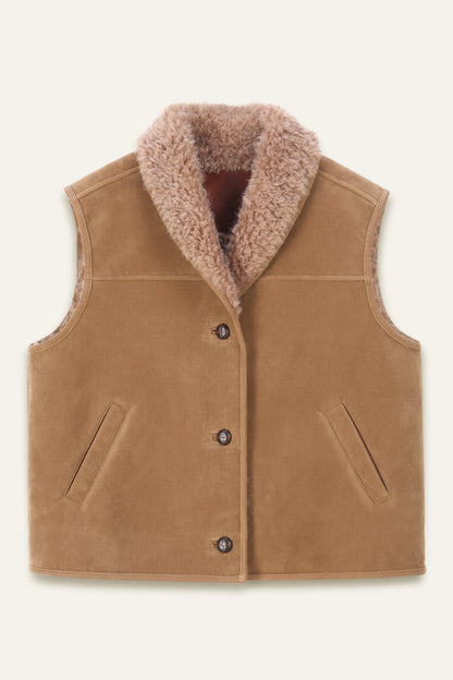 Veste sans manches col fausse fourrure Madeline - Camel
