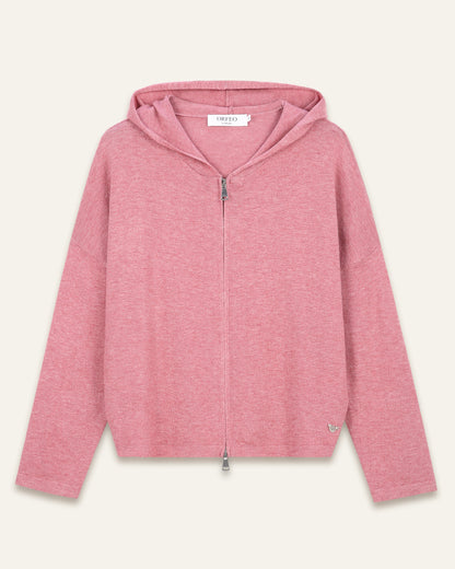 Gilet mérinos avec capuche Margaux - Rose
