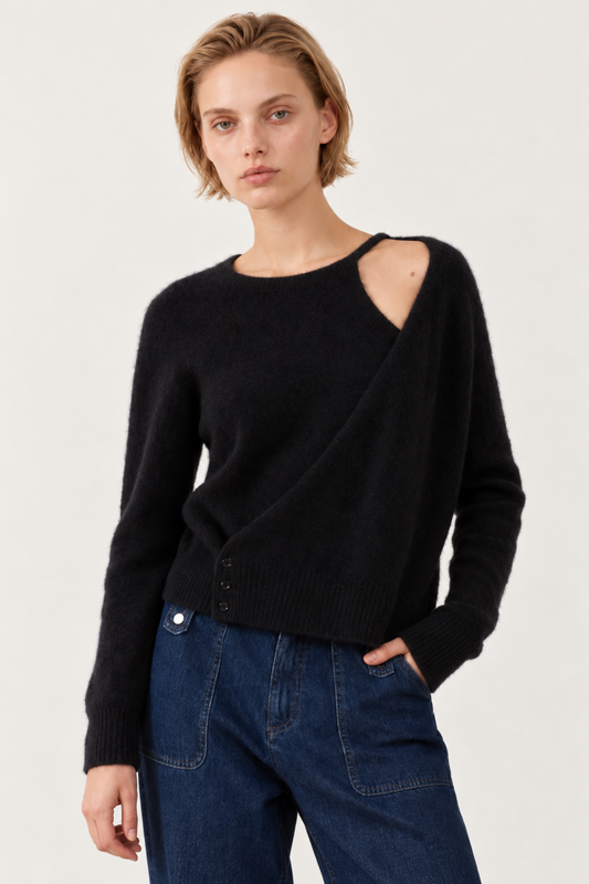 Pull asymétrique en racoon & laine Mathurin - Noir