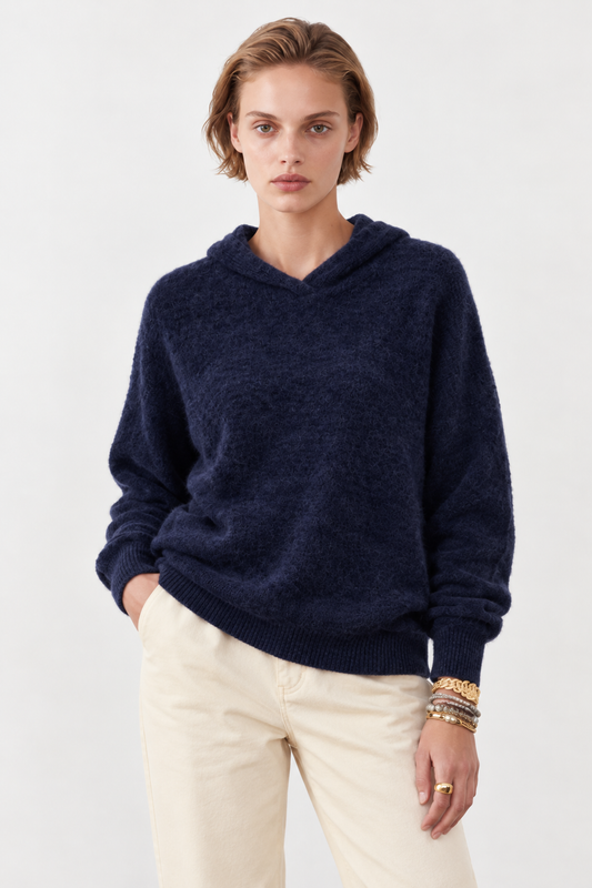 Pull en mohair avec capuche Farrah - Navy
