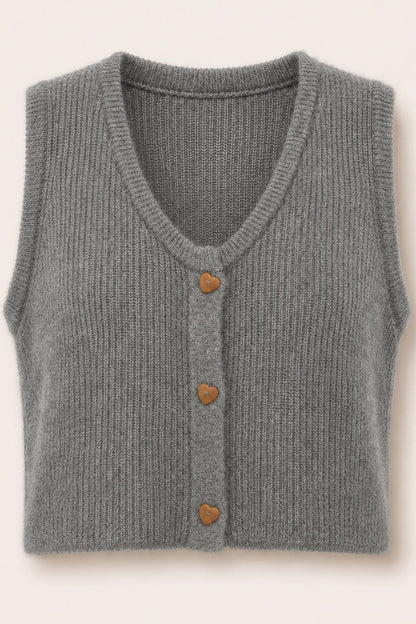Gilet sans manches boutons cœurs Oriane - Gris chiné