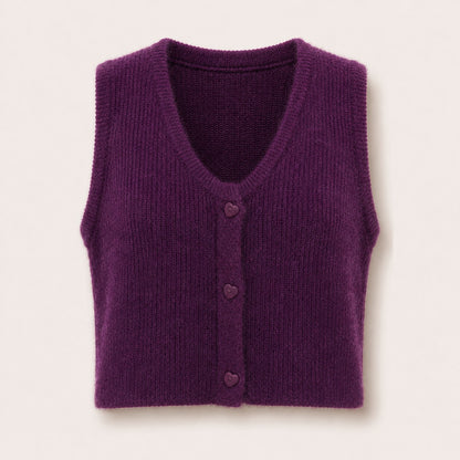 Gilet sans manches boutons cœurs Oriane - Violet