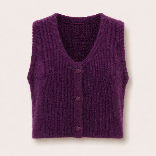 Gilet sans manches boutons cœurs Oriane - Violet