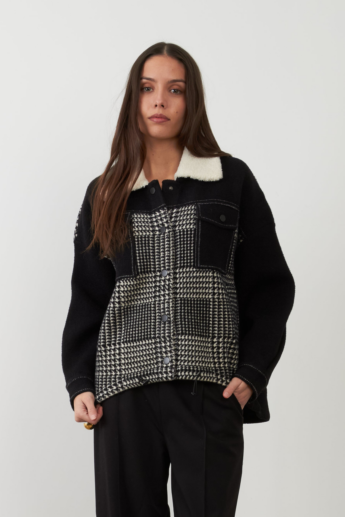 Veste col effet moutonné Lowen - Noir et Carreaux