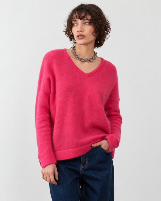 Pull en mohair col V Luzio - Rose