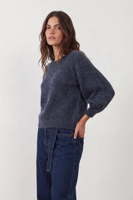 Pull en angora manches ballon Maeva - Denim