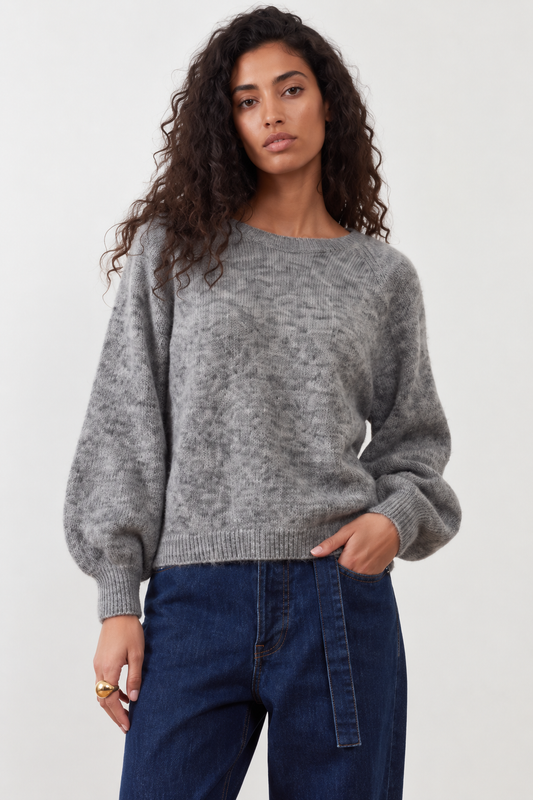 Pull en angora manches ballon Maeva - Gris