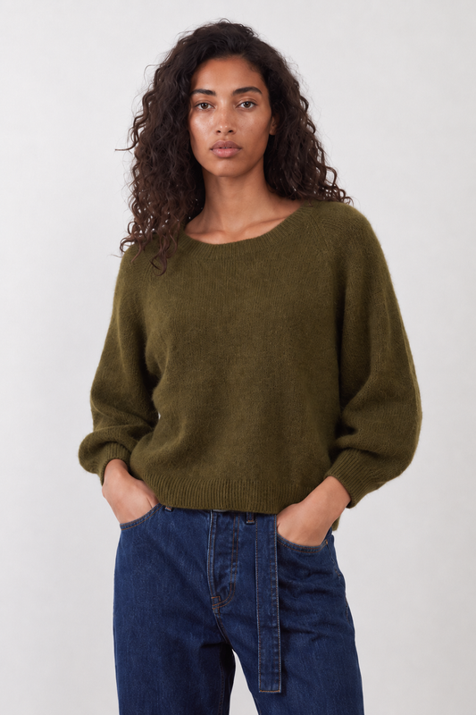 Pull en angora manches ballon Maeva - Kaki
