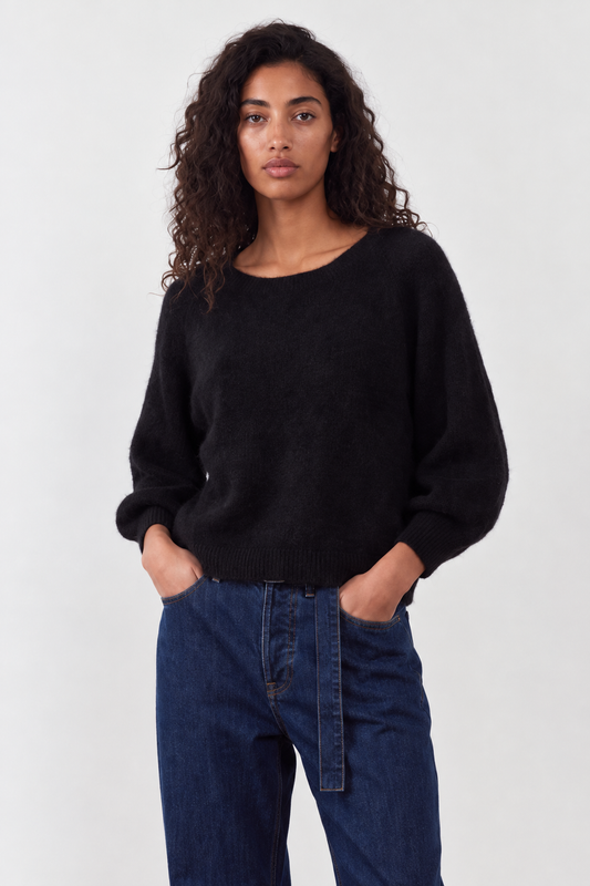 Pull en angora manches ballon Maeva - Noir