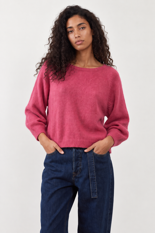 Pull en angora manches ballon Maeva - Rose