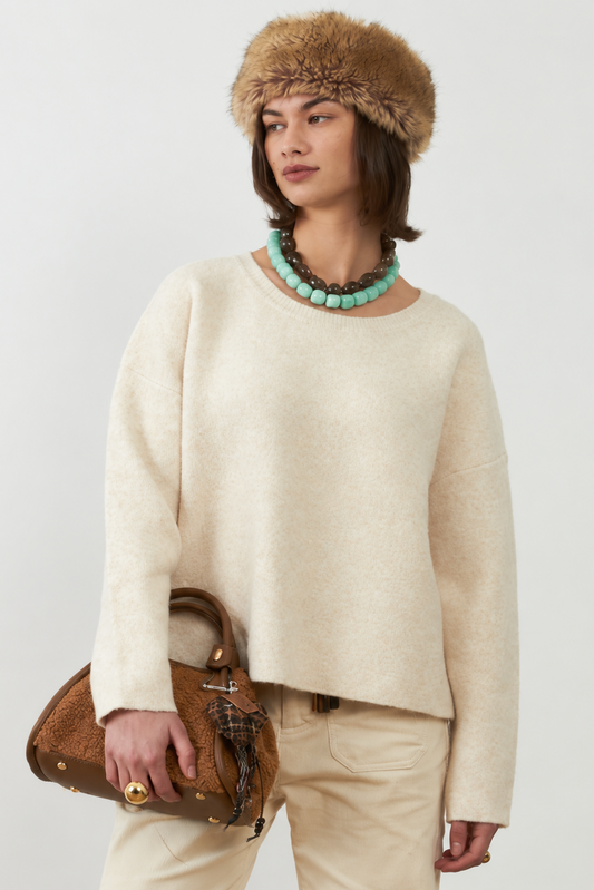Pull doux col rond Tam - Écru