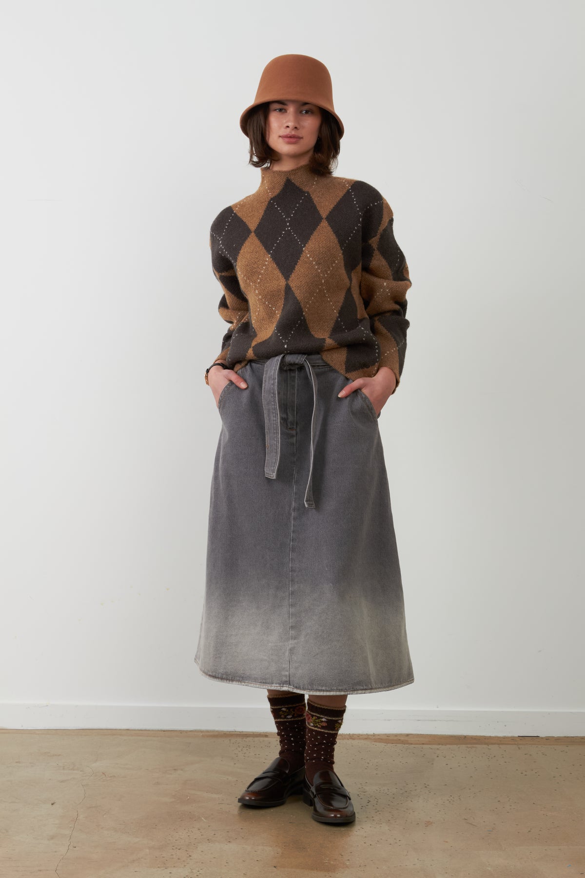 Pull argyle col montant Zéphirine - Losange Chocolat