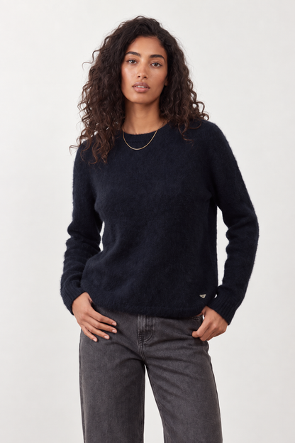 Pull col rond racoon & laine Samba - Encre