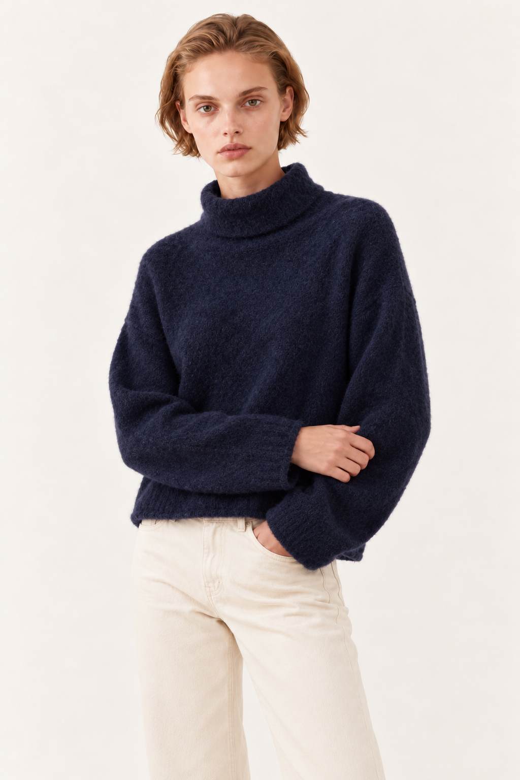 Pull en mohair col roulé Rolzen - Navy