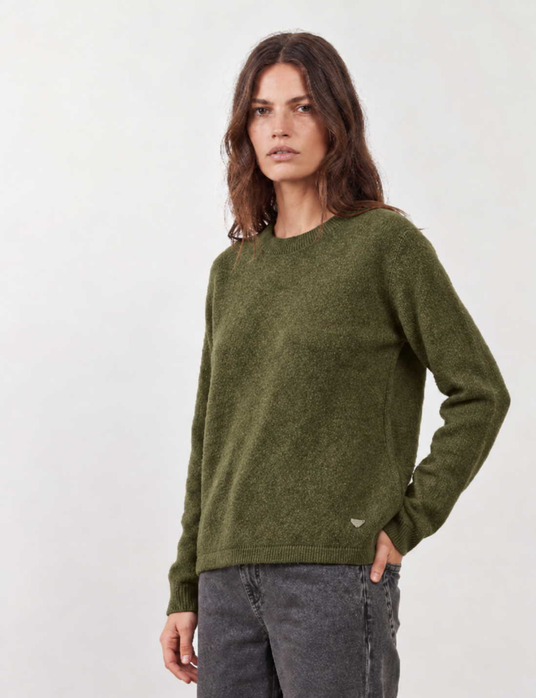 Pull racoon & laine col rond Samba - Kaki