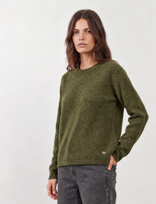 Pull racoon & laine col rond Samba - Kaki