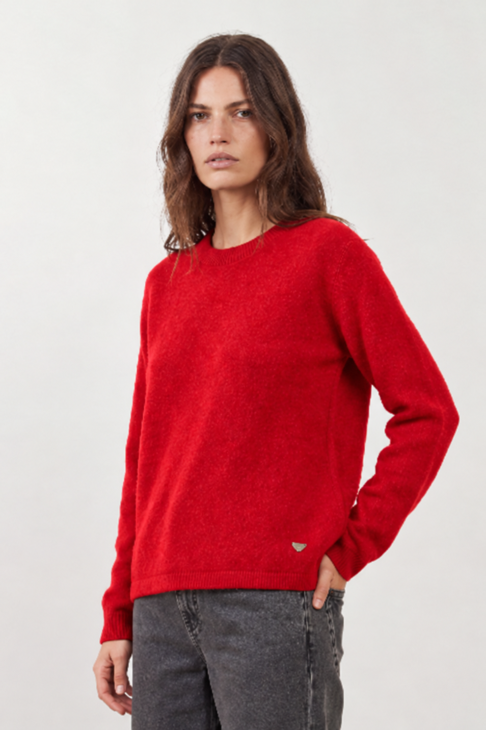 Pull racoon & laine col rond Samba - Rouge rubis