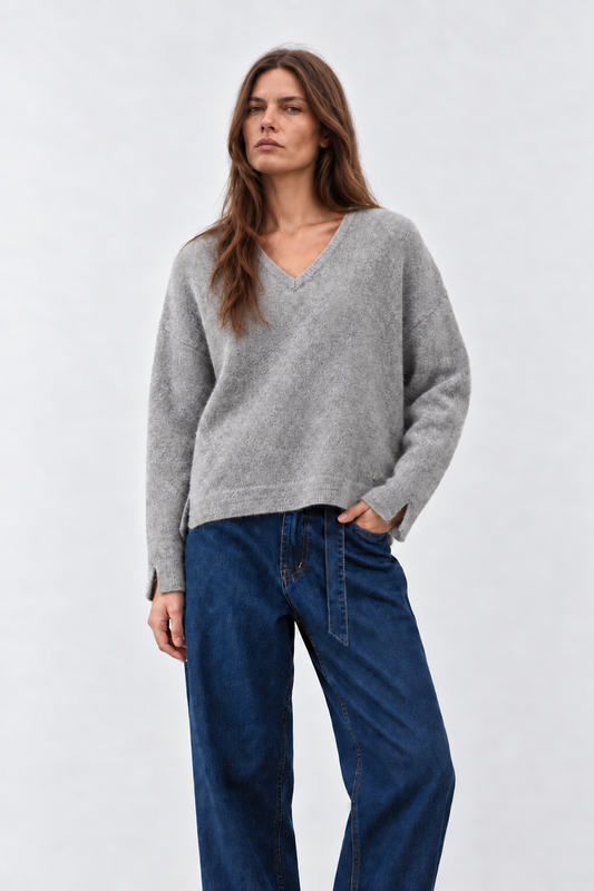 Pull en mohair col V Luzio - Gris Chiné