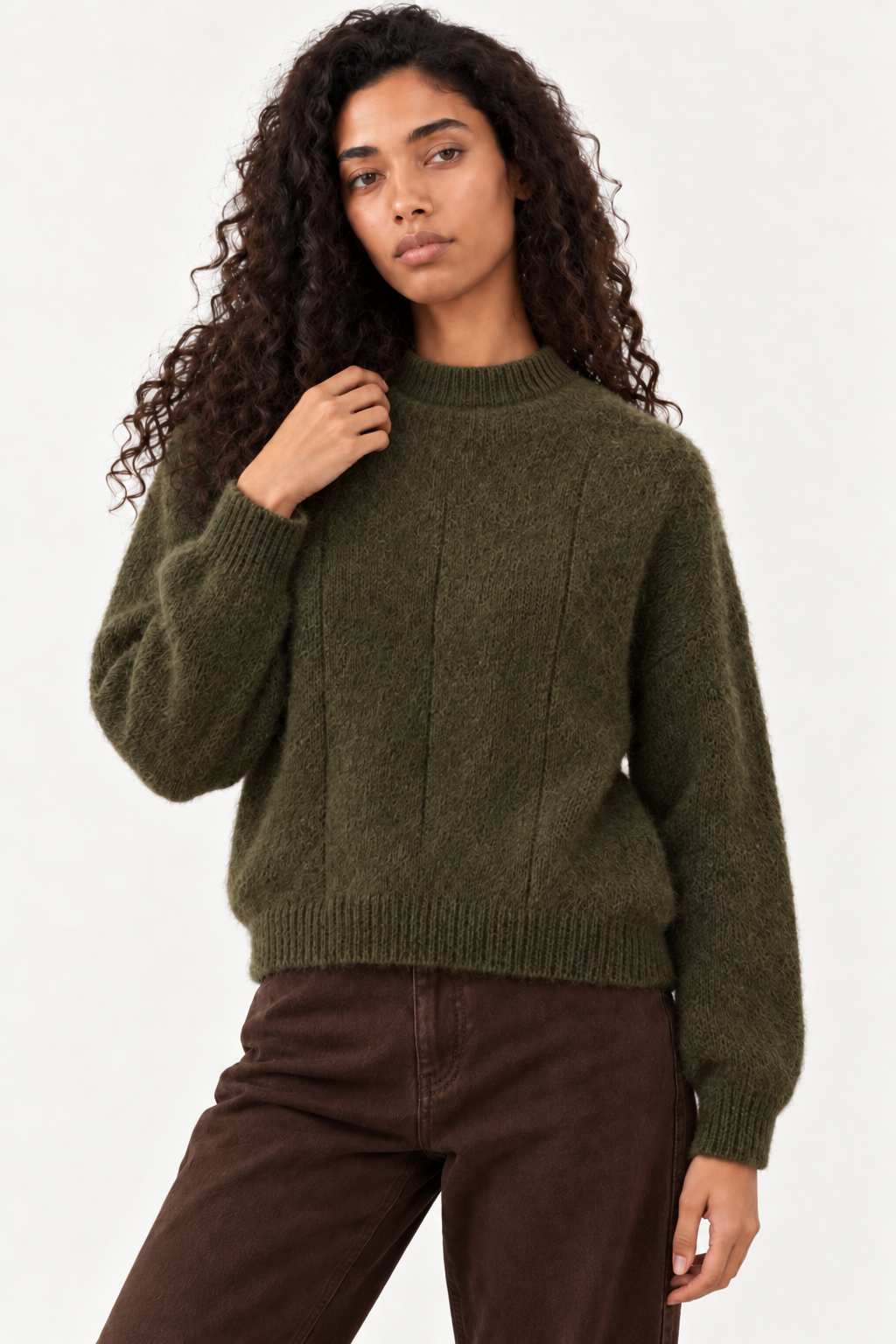 Pull duveteux mohair & laine Rania - Kaki