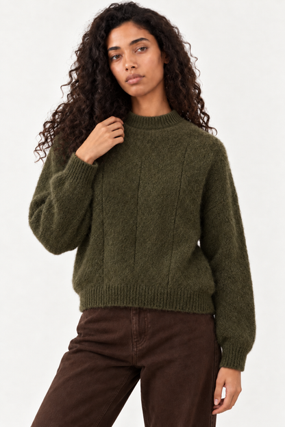 Pull duveteux mohair & laine Rania - Kaki