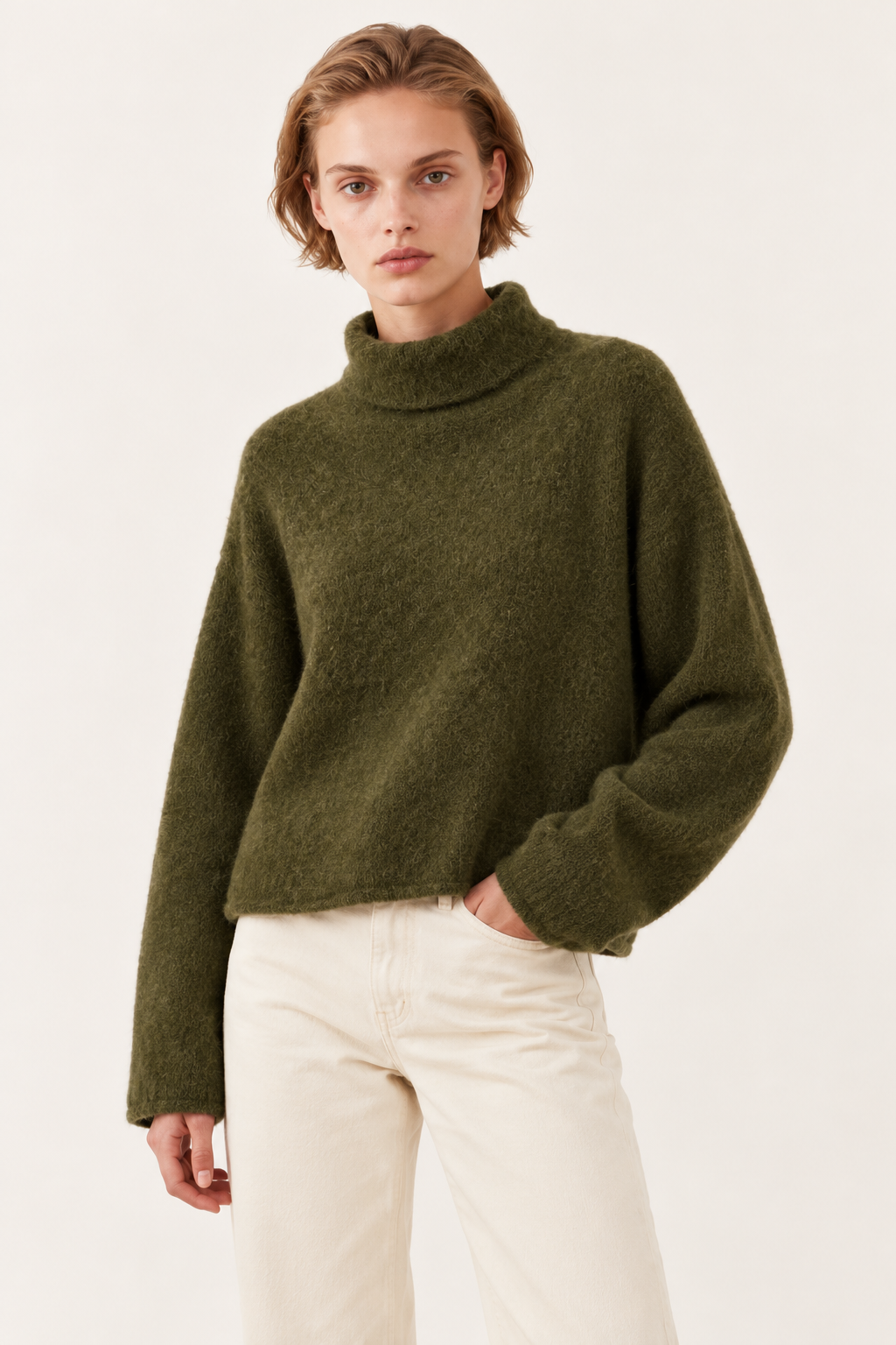 Pull en mohair col roulé Rolzen - Kaki