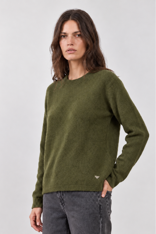 Pull racoon & laine col rond Samba - Kaki