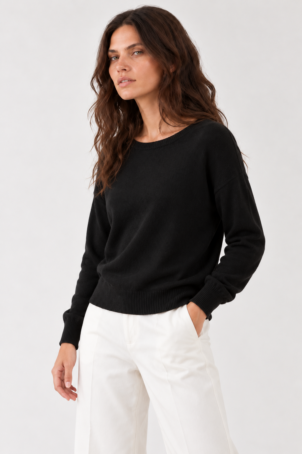 Pull col rond Aselya essentiel - Noir