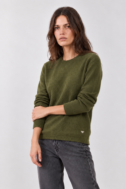 Pull racoon & laine col rond Samba - Kaki