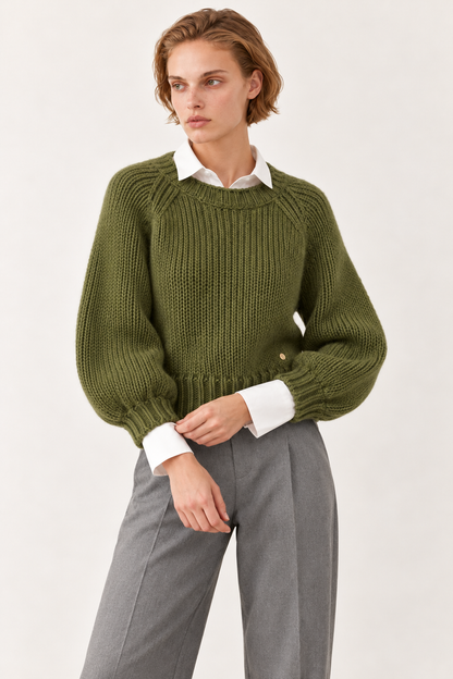 Pull maille manches ballon Aurore - Vert