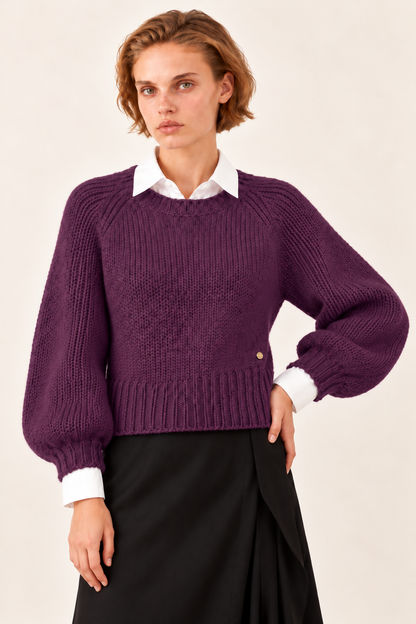 Pull maille manches ballon Aurore - Violet