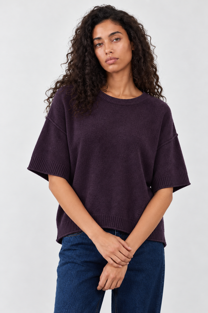 Pull col rond manches courtes Beata - Pourpre