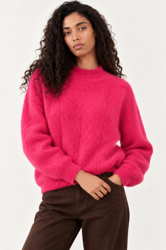 Pull duveteux mohair & laine Rania - Rose