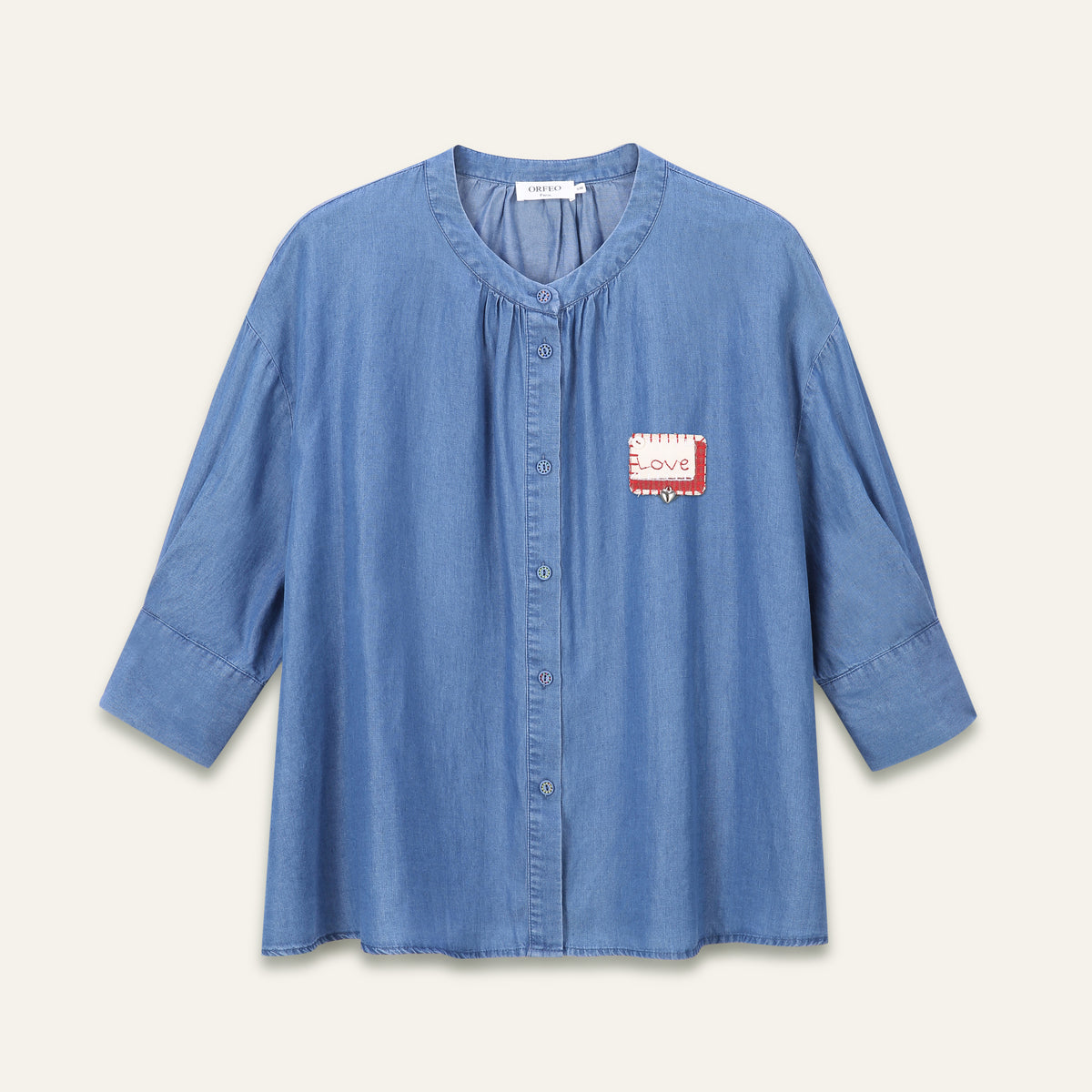 Blouse avec badge Love Simone - Bleu Chambray