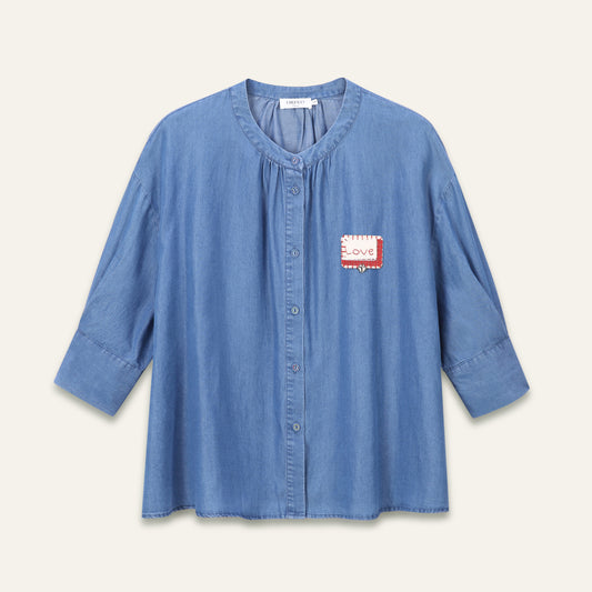 Blouse avec badge Love Simone - Bleu Chambray