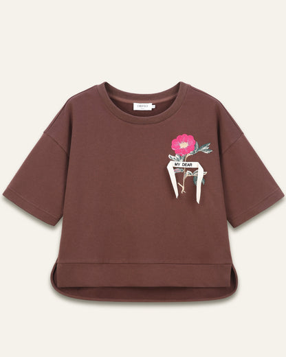 T-shirt broderie florale Sohanne - Chocolat