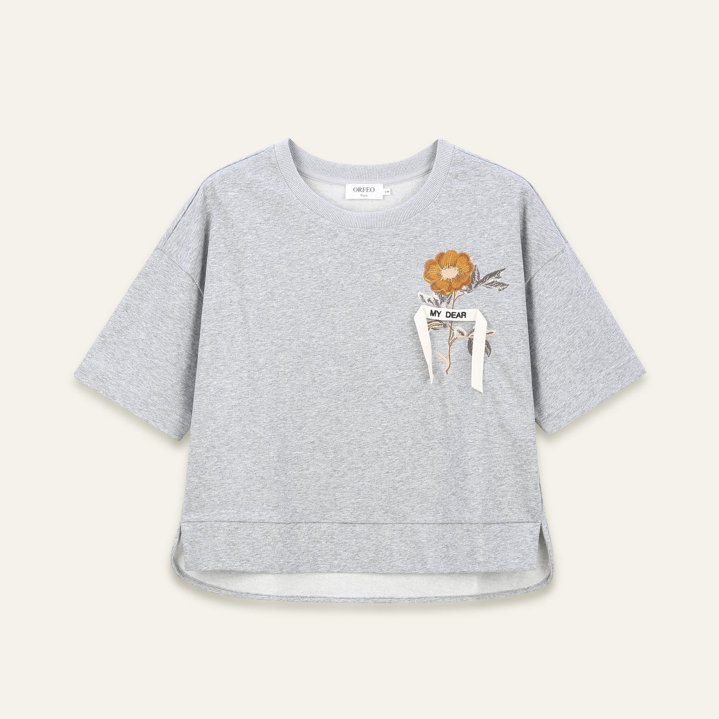 T-shirt broderie florale Sohanne - Gris chiné