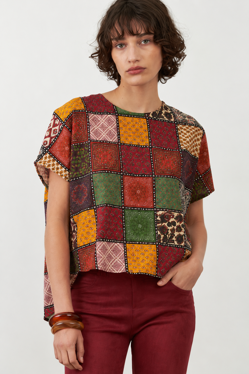 T-shirt col rond patchwork Betty - Eco nomade