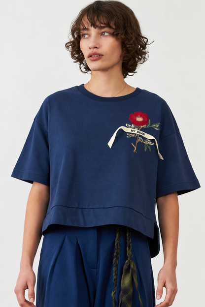 T-shirt broderie florale Sohanne - Navy
