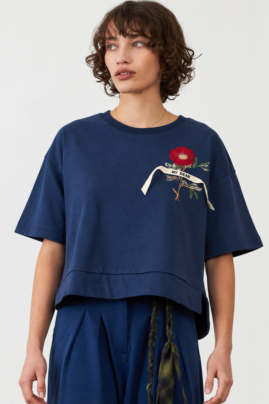 T-shirt broderie florale Sohanne - Navy
