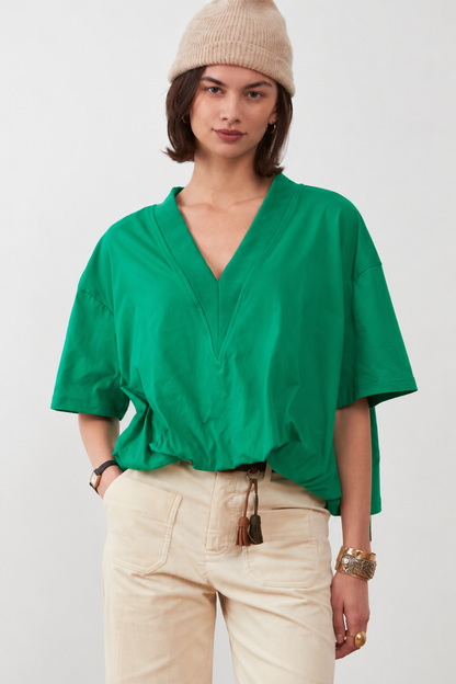 T-shirt en coton col V Thamila - Vert