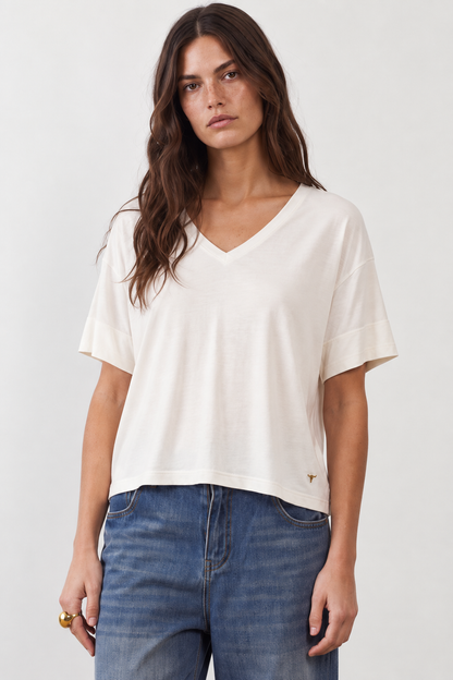 T-shirt col V Anya - Ivoire