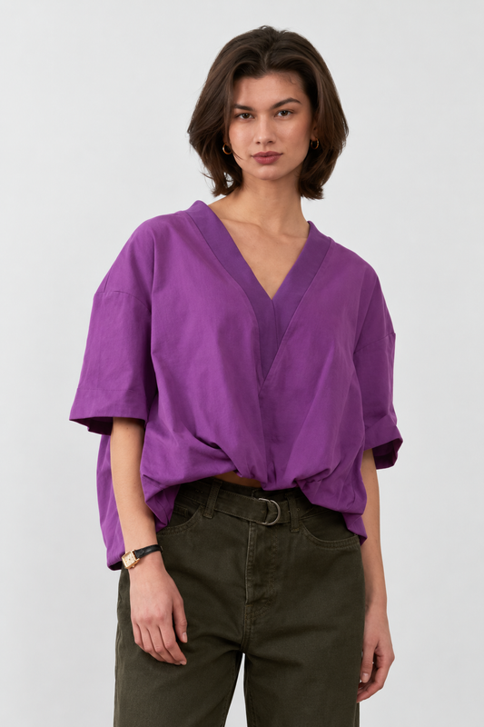 T-shirt en coton col V Thamila - Violet